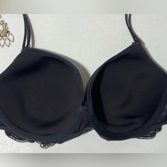 Simone Perele Paris Plunge Bra Black Scalloped Floral Lace Made in France 34B - Picture 7 of 12